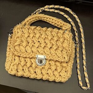 Francesca’s Beige Chunky Knit Crochet Yarn Boho Clutch Crossbody Handbag Purse